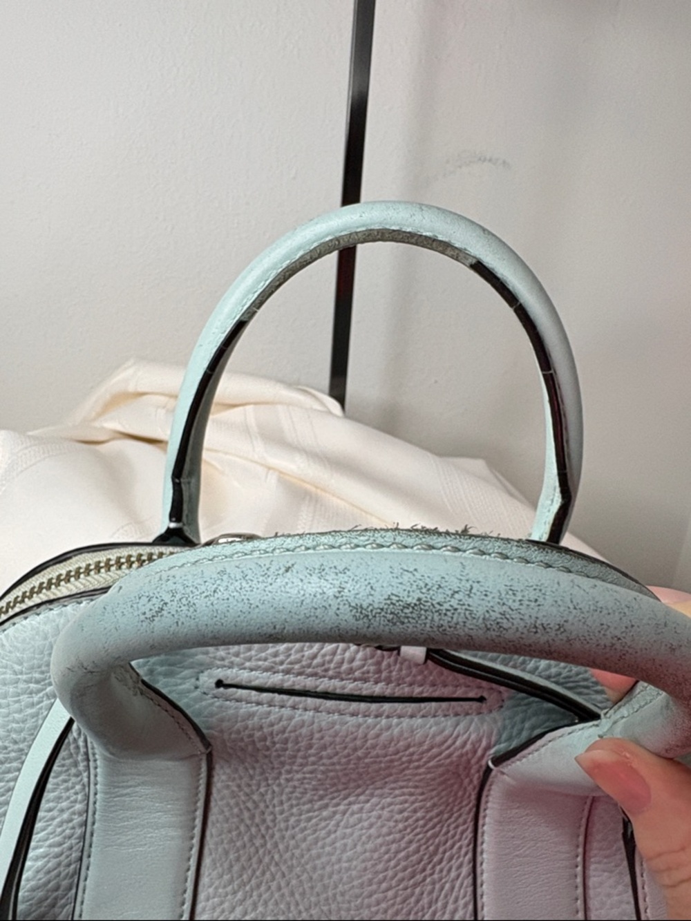 Coach Bleecker Mini Preston Satchel in Sea Mist Pebbled Leather with Strap - Picture 15 of 15